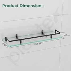 Plantex Premium Frosted Glass Shelf for Bathroom/Kitchen/Living Room with Brass Railings and Brackets Bathroom Accessories Black-18x6