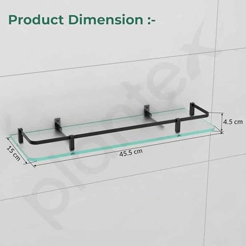 Plantex Premium Frosted Glass Shelf for Bathroom/Kitchen/Living Room with Brass Railings and Brackets Bathroom Accessories Black-18x6