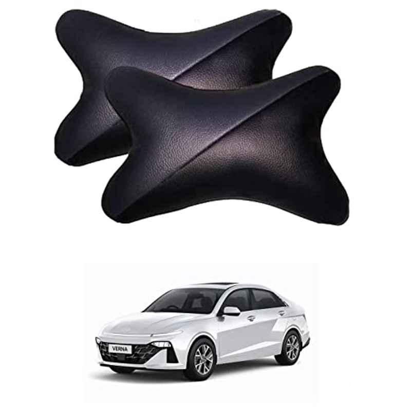 Kozdiko 2 Pcs Memory Foam Grey & Black Car Neck Rest Cushion Pillow Set for Hyundai New Verna (2023-Present)