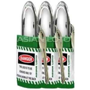 Asian Loto 3 Pcs Metal & Plastic Green Regular Shackle Jacket Padlock Set with 3 Keys, ALC-LPR