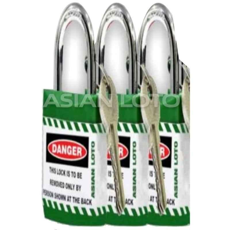 Asian Loto 3 Pcs Metal & Plastic Green Regular Shackle Jacket Padlock Set with 3 Keys, ALC-LPR
