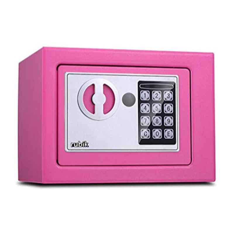 Rubik 17x23x17cm Alloy Steel Pink Digital Security Safe Box with Electronic Keypad Lock & Physical Key