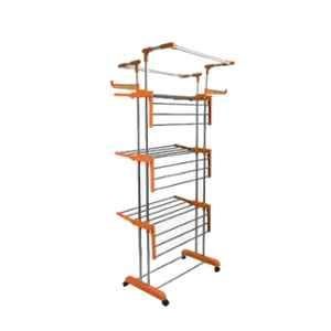 ProHome 100kg Steel Orange 4 Tier Floor Cloth Dryer Stand with Wheels, PROHOME-CD-006-ORANGE