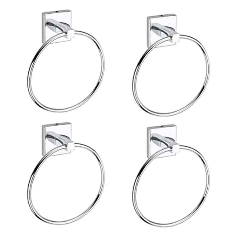 Aligarian Stainless Steel Chrome Finish Wall Mounted Round Square Base Solid Towel Ring (Pack of 4)