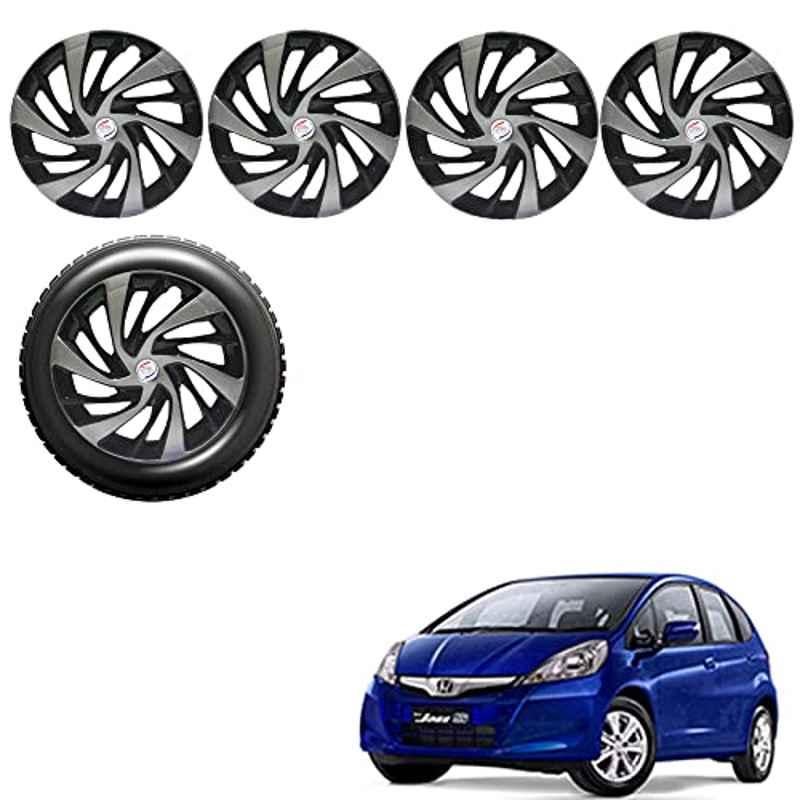 Auto Pearl 4 Pcs 15 inch Silver & Black ABS Press Type Hubcap Wheel Cover Set with Retention Ring for Honda Jazz S and V