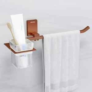 Plantex 304 Grade Stainless Steel Towel Ring with Tumbler Holder/Wash Basin Towel Hanger/Toothbrush Holder Bathroom Accessories (Crystal-PVD Rose Gold)