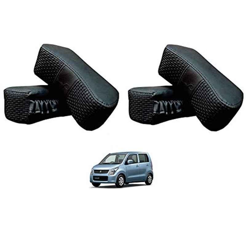 Kozdiko 4 Pcs CV Designer Black Leatherite Neck Rest Car Cushion Pillow Set for Maruti Suzuki WagonR Type-2 2010-Present
