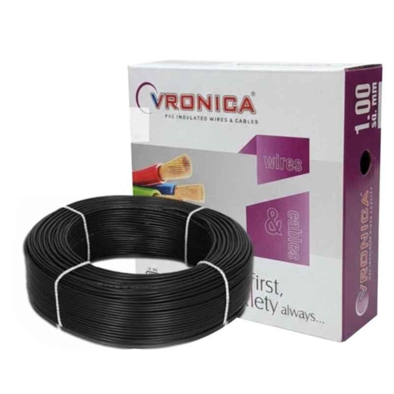 Vronica 1 Sqmm PVC Insulated Single Core Black House Wire, Length: 90 m