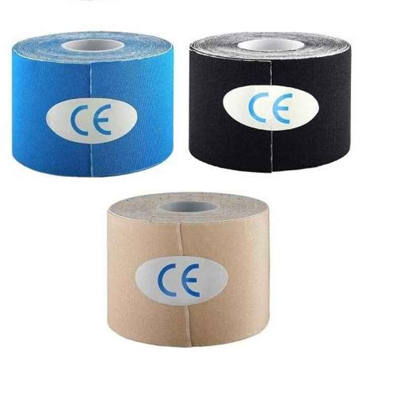 Spanco 3 Pcs 5mx5cm Blue, Black & Beige Nylon Fabric Kinesiology Tape Set