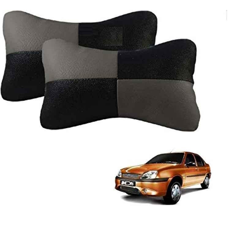 Kozdiko 2 Pcs Leather Grey & Black Neck Rest Car Cushion Pillow Set for Ford Ikon