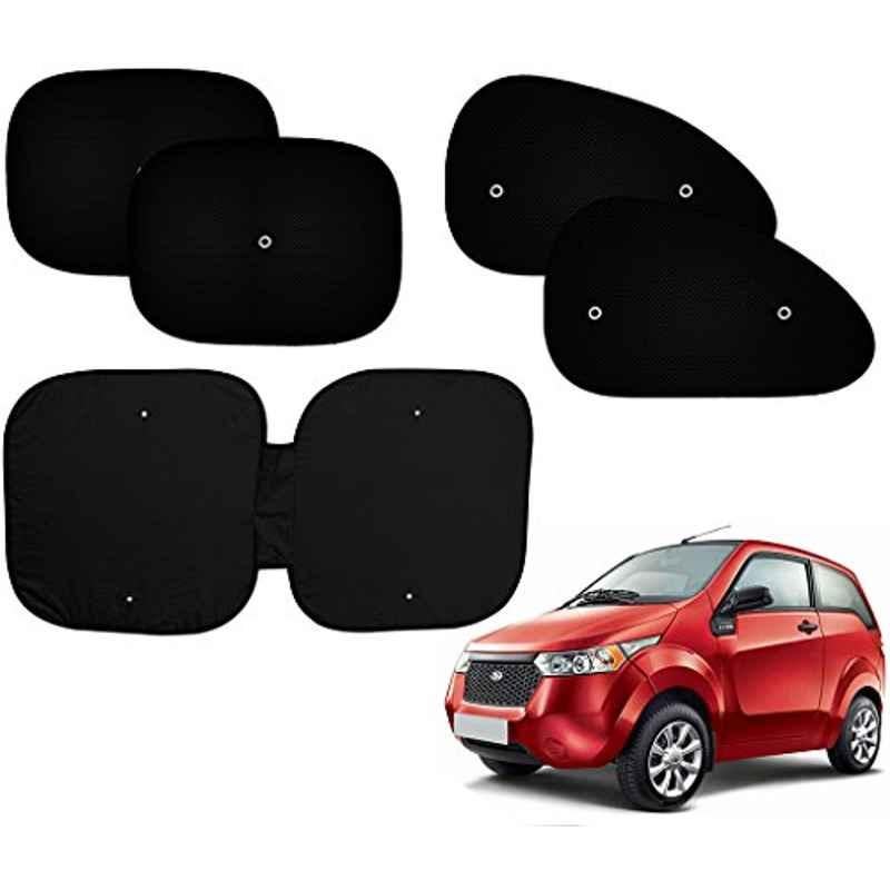 Auto Pearl 5 Pcs PVC & Mesh Black Window & Front Sun Shade Set for Mahindra Reva E20