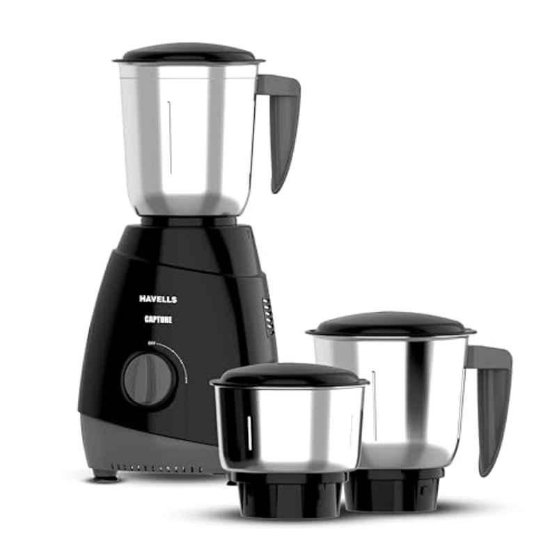 Havells Capture 500W 21000rpm ABS Black Mixer Grinder with 3 Jars