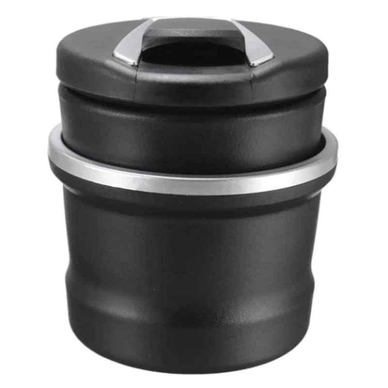 Auto Pearl Plastic Black 2 in 1 Portable Round Ashtray Holder with LED Light