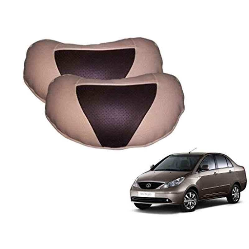 Kozdiko 2 Pcs Brown & Beige Neck Rest Set for Tata Indigo, koz_37984