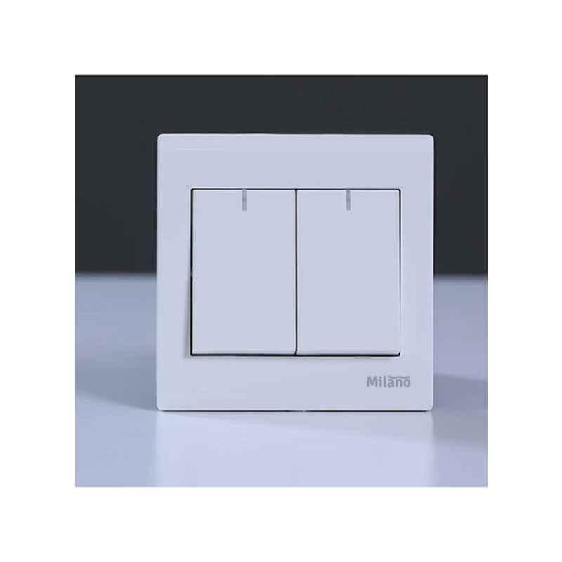 Milano 16A White 2 Gang 1 Way Outlet Switch, 210800100012