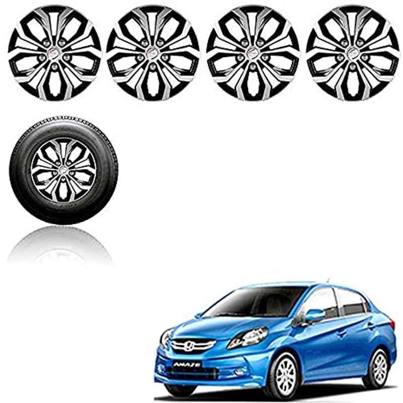 Auto Pearl 4 Pcs 14 inch ABS Silver & Black Press Fitting Wheel Cover Set for Honda Amaze Type-1