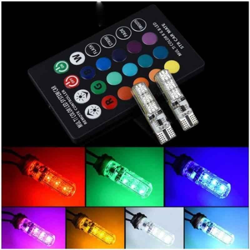 AllExtreme EXT09M2 2 Pcs 3W T10 6SMD Multicolour RGB Car Interior Parking Light Set with Wireless Remote Control