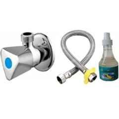 Senkiddpro Triangle Stainless Steel Chrome Finish Angle Cock & Connection Pipe & Tap Shiner Combo