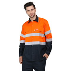 Club Twenty One Workwear Rigmate Cotton Orange & Navy Blue Safety Shirt, 2013, Size: XL