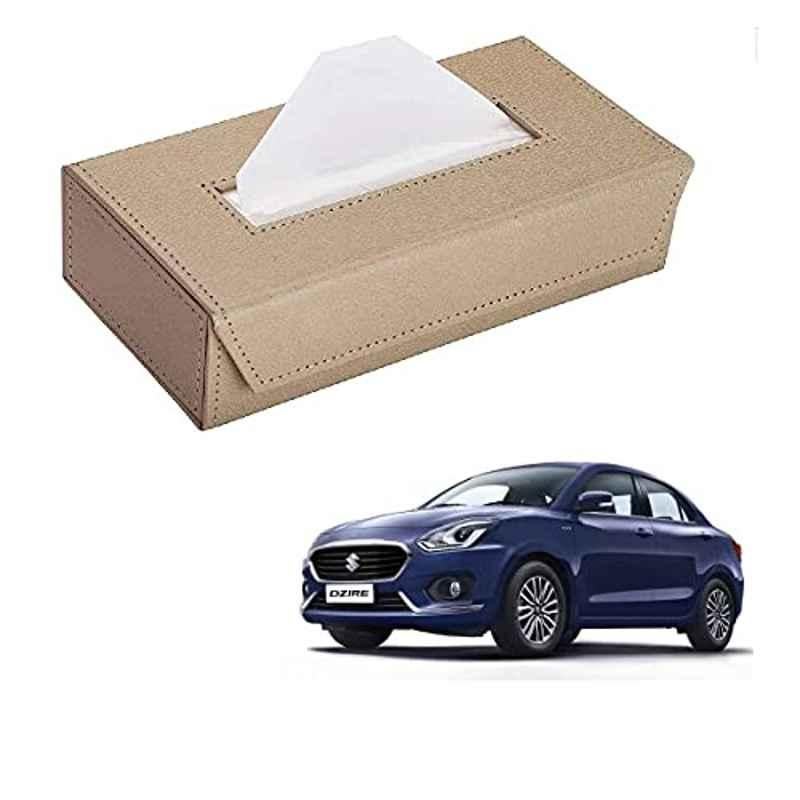 Kozdiko 100 Pulls PU Leather Beige Car Tissue Paper Box with 200 Sheets for Maruti Suzuki New Swift Dzire 2017