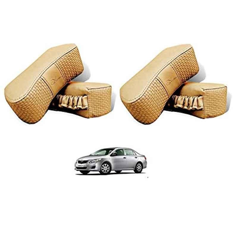 Kozdiko 4 Pcs CV Designer Beige Leatherite Neck Rest Car Cushion Pillow Set for Toyota Corolla