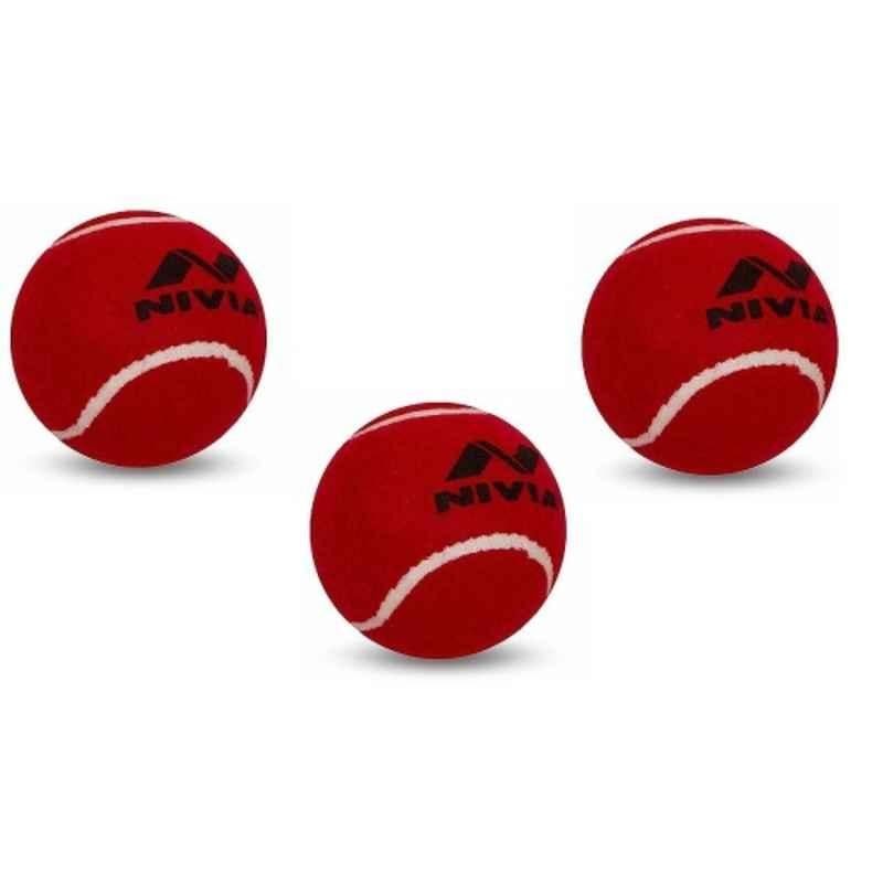 Nivia Hard (pack of 3) Cricket Tennis Ball (Standard) (Pack of 3) Red)
