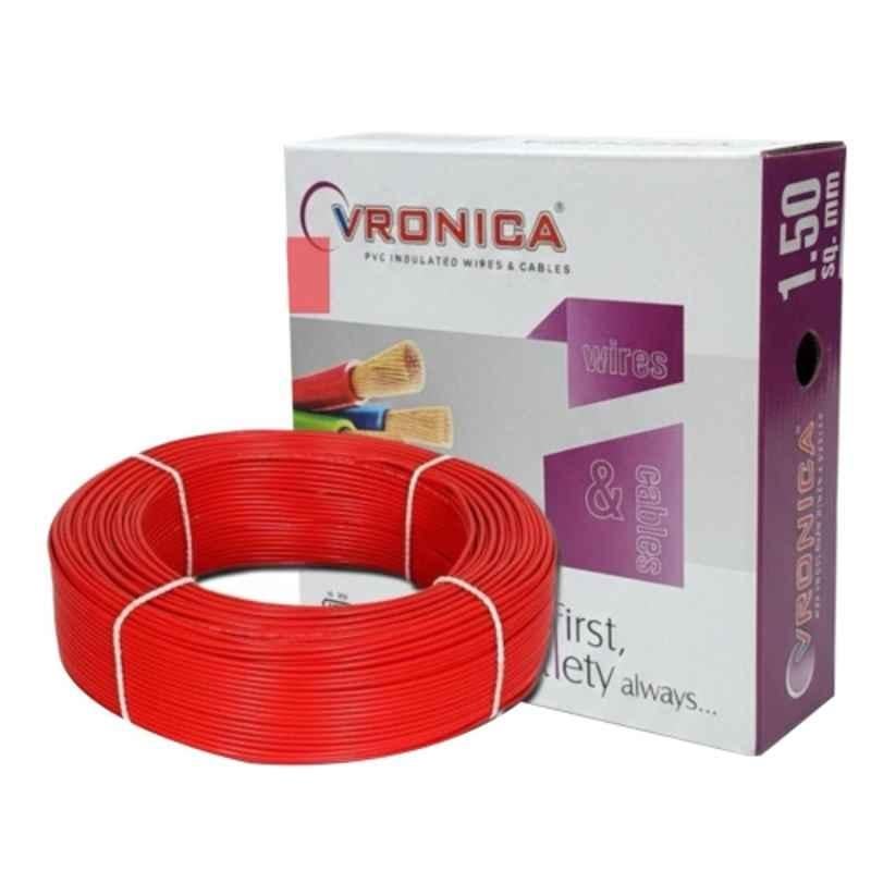 Vronica 1.5 Sqmm PVC Insulated Single Core Red House Wire, Length: 90 m