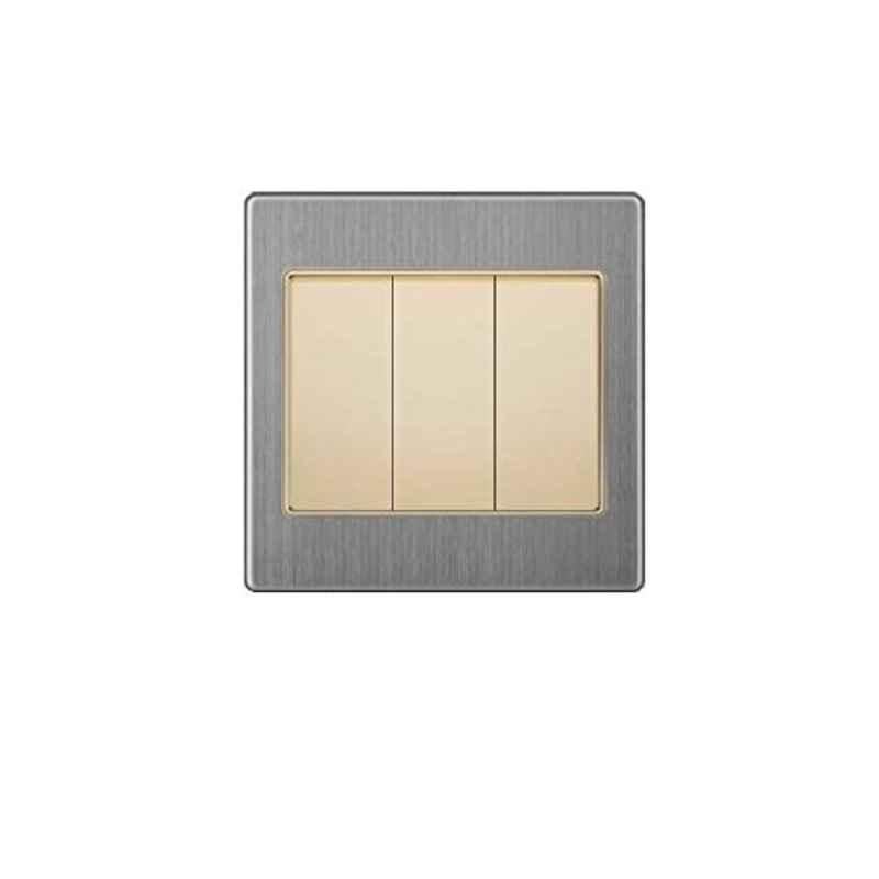Vmax Golden & Stainless Steel 3 Gang 2 Way Switch Socket
