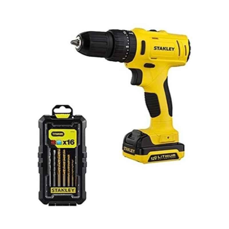 Stanley 12V 1.5Ah Cordless Hammer Drill with 16 Pieces Drill & Screwdriver Bits Set, SCH121S2KMEA1-B5