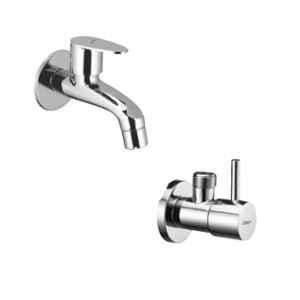 ZAP Brass Silver Chrome Finish Long Body Bib Cock & Turbo Angle Valve Combo