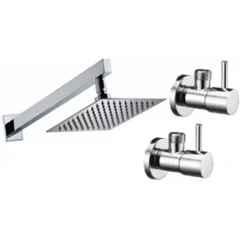Senkiddpro Turbo 2 Pcs Stainless Steel Chrome Finish Wall Mounted Angle Cock & 4x4 inch Overhead Shower Combo