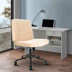 Cellbell Comfy Velvet Medium Back Light Brown Ergonomic Chair with Wheel, CBHKFOC14458