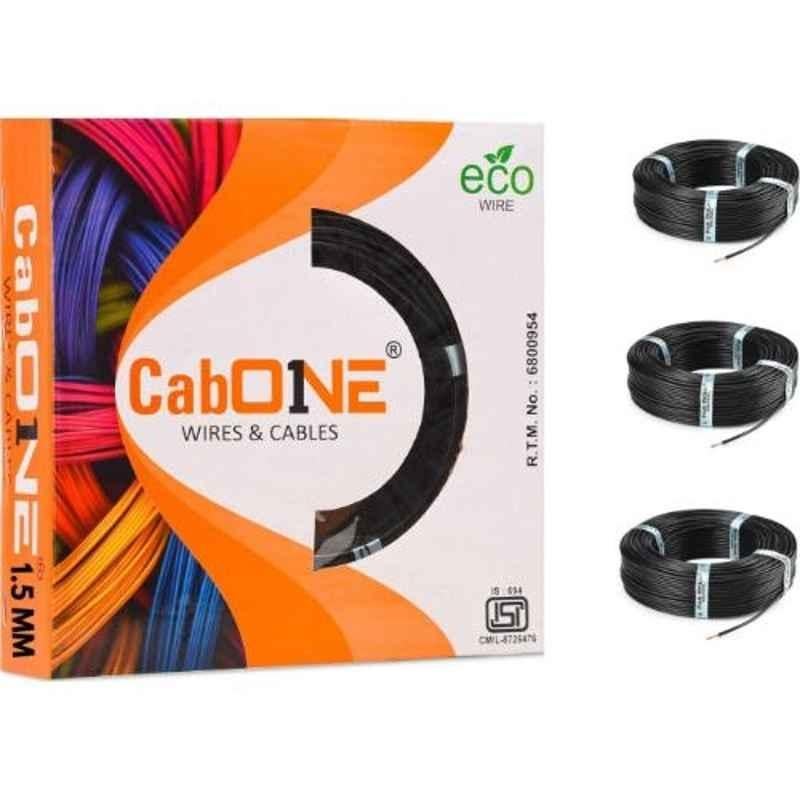 CabONE 1.5 Sqmm Black FR PVC Insulated Copper Cable, Length: 90 m (Pack of 3)