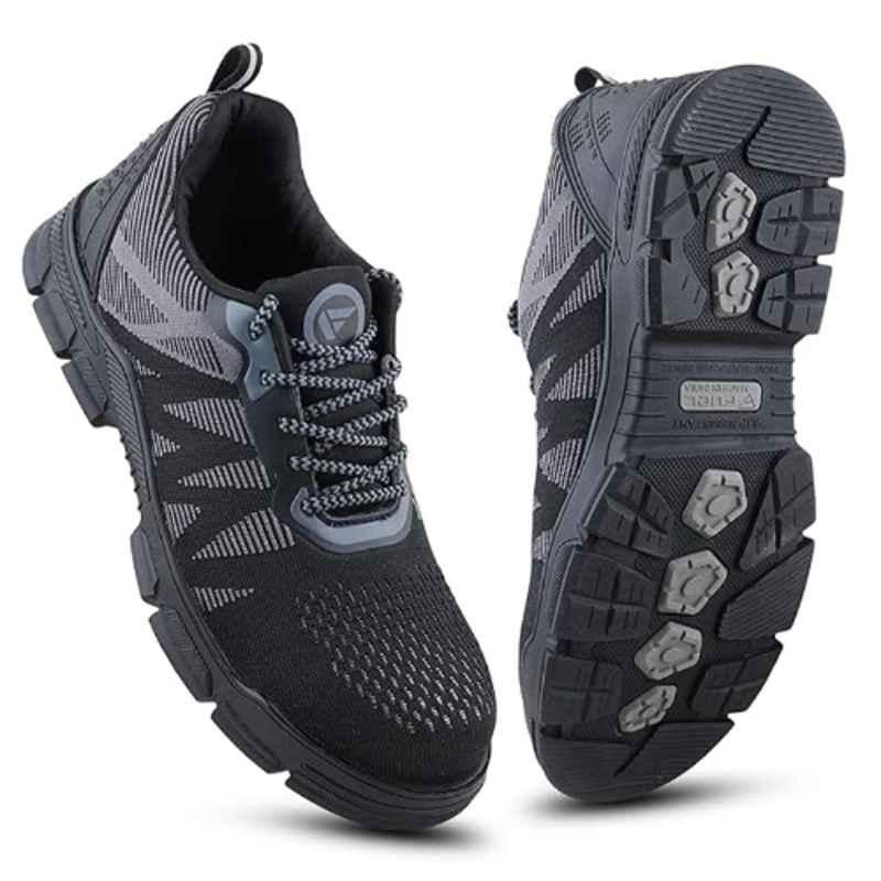 Fuel Reevon-02 Knitted Fabric Non-Metallic Toe Black Safety Shoes, Size: 7
