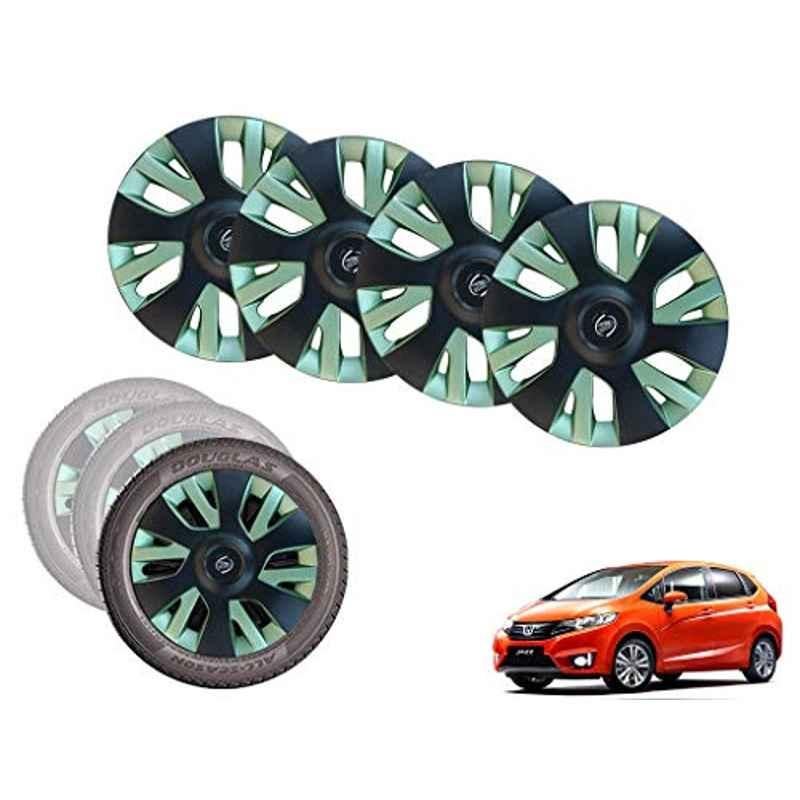 Auto Pearl 14 inch ABS Black & Green Car Hubcap Wheel Cover with Retention Ring Set for Jazz 2015