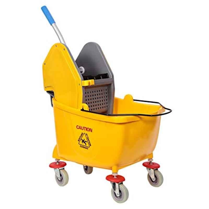 Moonlight 25L Plastic Yellow Round Mop Bucket with Wheel & Wringer, 73921