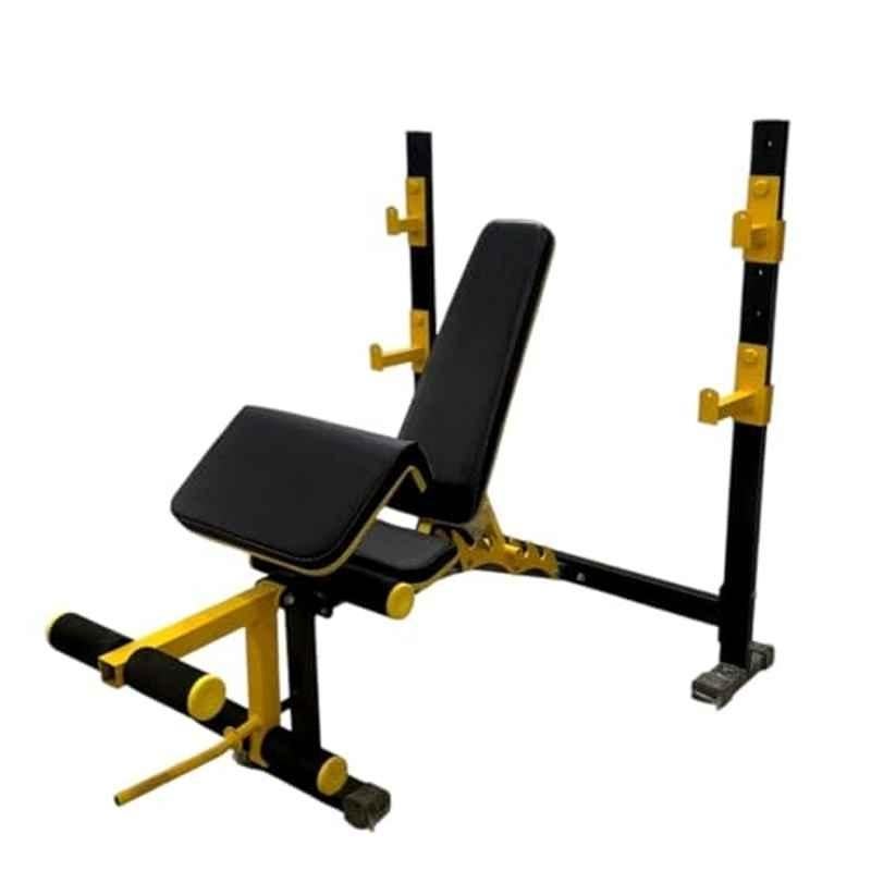 GYM24 Equipment Model-3 250kg Capacity Alloy Steel Black & Yellow 8 in 1 Adjustable Workout Bench with Squat Rack