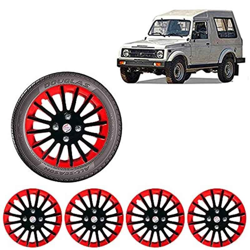 Auto Pearl 4 Pcs 15 inch ABS Black & Red Wheel Cover Set for Maruti Suzuki Gypsy