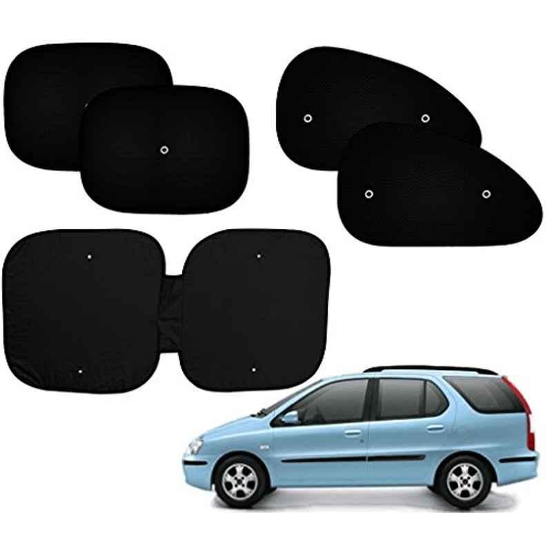 Auto Pearl 5 Pcs PVC & Mesh Black Window & Front Sun Shade Set for Tata Indigo Marina