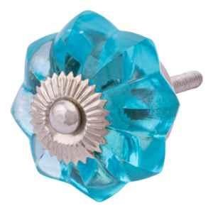 Atom 1.25 Inch Blue Crystal Glass Melon Marigold Flower Cabinet Door knob