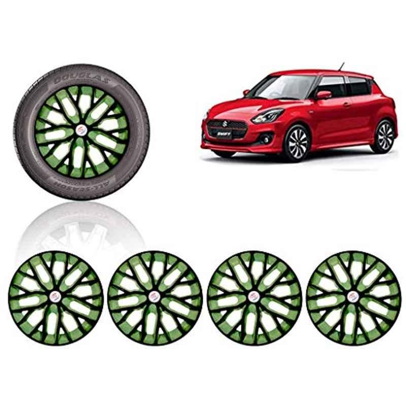 Auto Pearl 4 Pcs 14 inch ABS Black & Green Press Type Fitting Car Wheel Cover Set for Maruti Suzuki Swift 2018