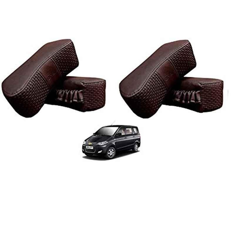 Kozdiko 4 Pcs CV Designer Cola Leatherite Neck Rest Car Cushion Pillow Set for Chevrolet Enjoy