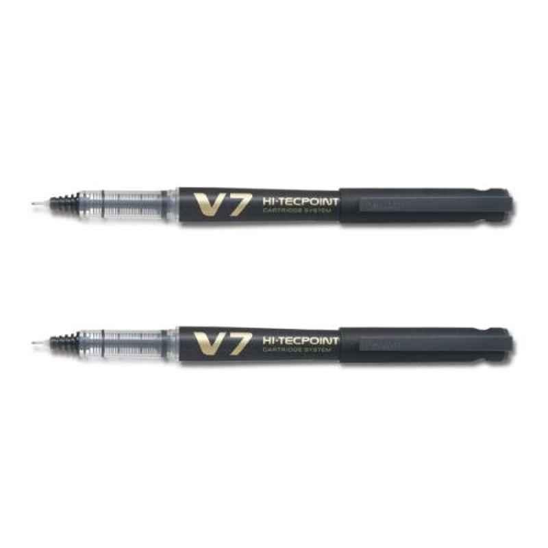 Pilot V7 Hi-Tecpoint 2Pc Black Liquid Ink Roller Ball Pen Set with 4 Black Ink Cartridges