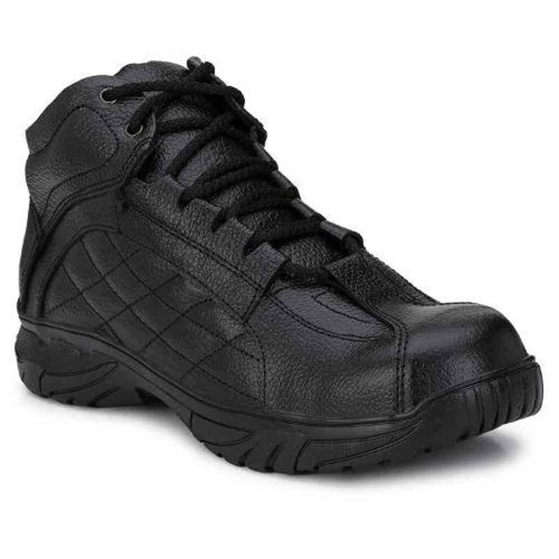 Wonker SR-6404 Leather Steel Toe Black Safety Shoes, Size: 6