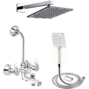 Gold Bell 331 Brass Silver Wall Mounted Chrome Finish 3 in 1 Bathroom Wall Mixer Set