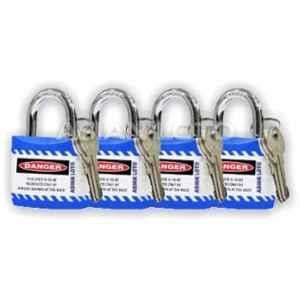 Asian Loto 4 Pcs Metal & Plastic Blue Regular Shackle Jacket Padlock Set with 3 Keys, ALC-LPR