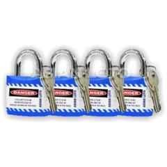 Asian Loto 4 Pcs Metal & Plastic Blue Regular Shackle Jacket Padlock Set with 3 Keys, ALC-LPR