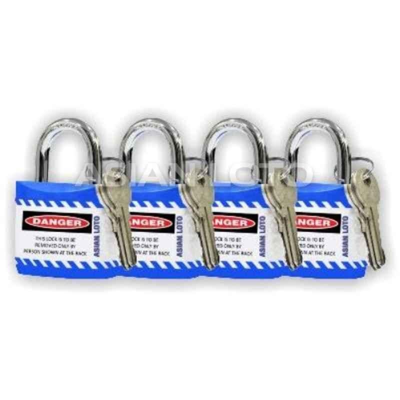 Asian Loto 4 Pcs Metal & Plastic Blue Regular Shackle Jacket Padlock Set with 3 Keys, ALC-LPR