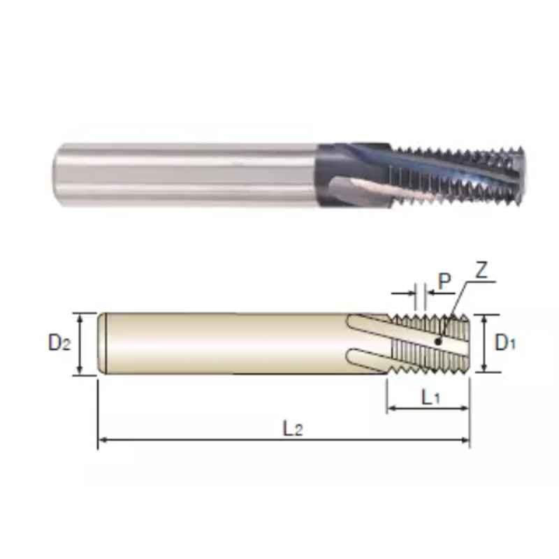 YG-1 16mm Solid Carbide Uncoated Thread Mill without Coolant Hole, L1112730, Overall Length: 92 mm