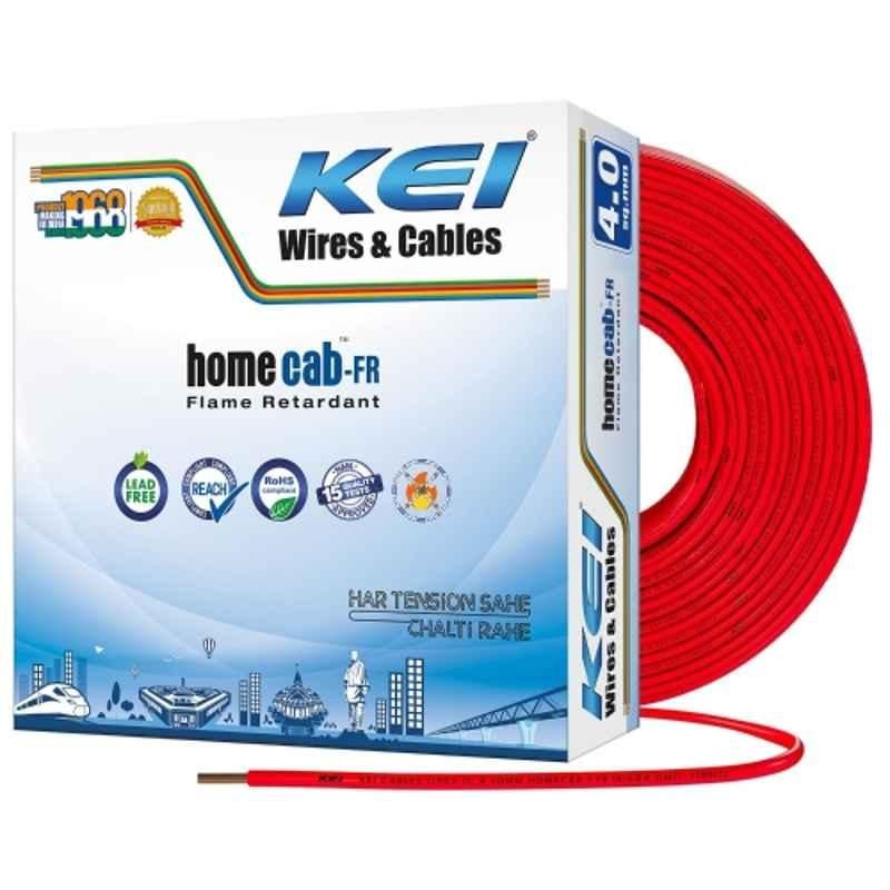 KEI Homecab 4 Sqmm 1 Core 99.97% Pure Copper Conductor FR PVC Insulated Cable for Domestic & Commercial Electrical Wiring (Red, 90 Meters)
